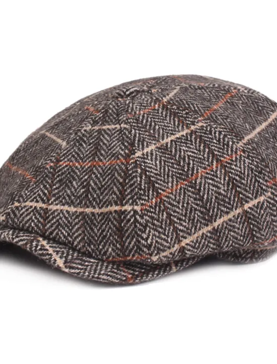OUKU Men's Beret Hat Newsboy Hat Tweed Cap Beige Coffee Polyester Streetwear Stylish 1920s Fashion Outdoor Daily Going out Lattice Sunscreen