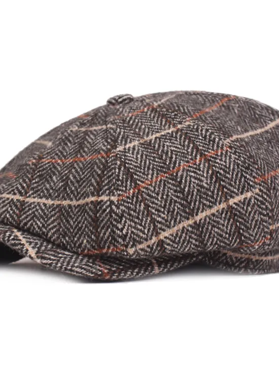 OUKU Men's Beret Hat Newsboy Hat Tweed Cap Beige Coffee Polyester Streetwear Stylish 1920s Fashion Outdoor Daily Going out Lattice Sunscreen