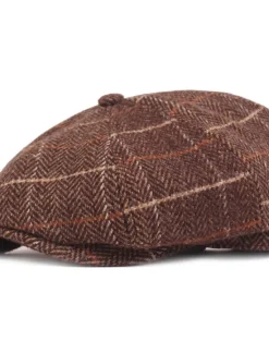 OUKU Men's Beret Hat Newsboy Hat Tweed Cap Beige Coffee Polyester Streetwear Stylish 1920s Fashion Outdoor Daily Going out Lattice Sunscreen
