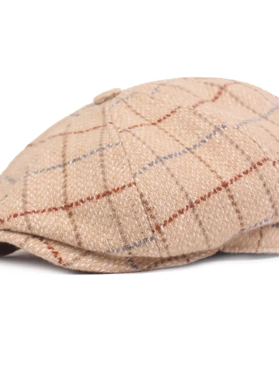 OUKU Men's Beret Hat Newsboy Hat Tweed Cap Beige Coffee Polyester Streetwear Stylish 1920s Fashion Outdoor Daily Going out Lattice Sunscreen