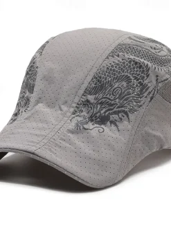 Online OUKU Men's Beret Hat Sun Hat Trucker Hat Black Navy Blue Polyester Fashion Casual Street Daily Dragon Adjustable Sunscreen Breathable