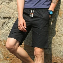 New OUKU Men's Bermuda shorts Beach Shorts Casual Shorts Pocket Drawstring Elastic Waist Plain Breathable Quick Dry Knee Length Casual Daily Holiday Fashion Streetwear Black White