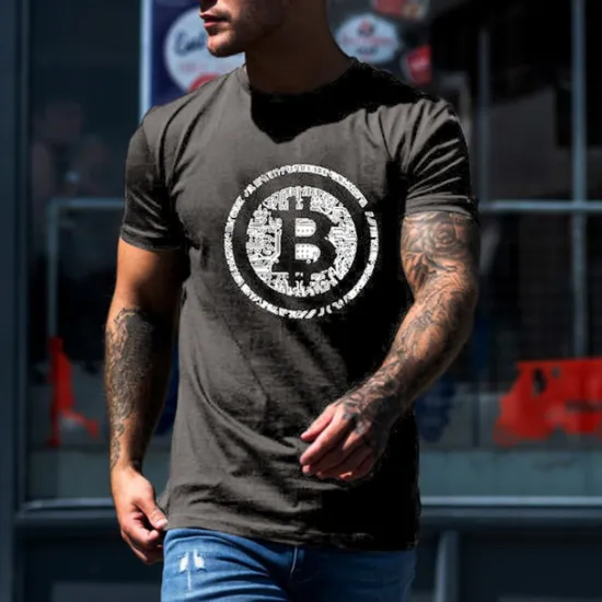 New OUKU Men's Bitcoin T Shirt Casual Style 100% Cotton Short Sleeve Graphic Shirt Wine Black White Comfortable Tee Vacation Casual Fashion Designer Clothing