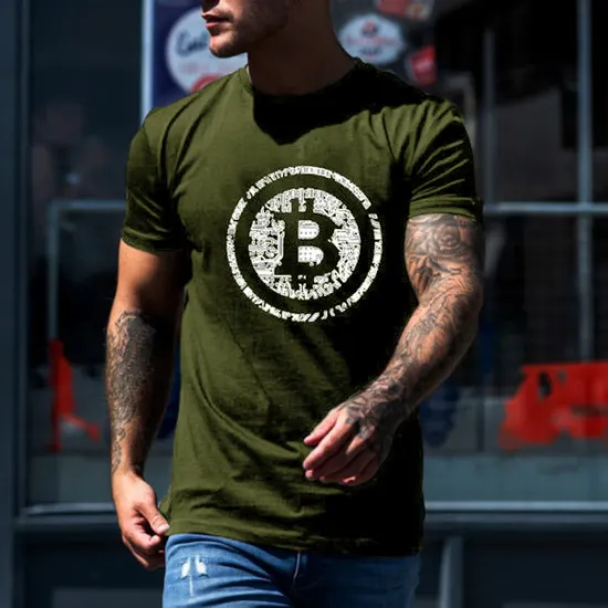 New OUKU Men's Bitcoin T Shirt Casual Style 100% Cotton Short Sleeve Graphic Shirt Wine Black White Comfortable Tee Vacation Casual Fashion Designer Clothing