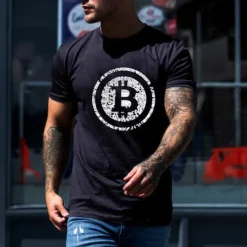 New OUKU Men's Bitcoin T Shirt Casual Style 100% Cotton Short Sleeve Graphic Shirt Wine Black White Comfortable Tee Vacation Casual Fashion Designer Clothing
