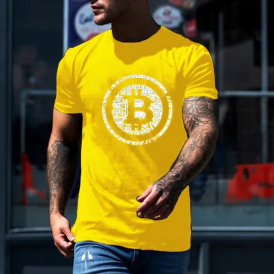 New OUKU Men's Bitcoin T Shirt Casual Style 100% Cotton Short Sleeve Graphic Shirt Wine Black White Comfortable Tee Vacation Casual Fashion Designer Clothing