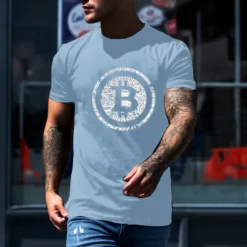 New OUKU Men's Bitcoin T Shirt Casual Style 100% Cotton Short Sleeve Graphic Shirt Wine Black White Comfortable Tee Vacation Casual Fashion Designer Clothing