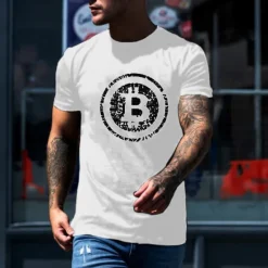 New OUKU Men's Bitcoin T Shirt Casual Style 100% Cotton Short Sleeve Graphic Shirt Wine Black White Comfortable Tee Vacation Casual Fashion Designer Clothing