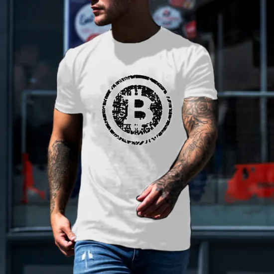 New OUKU Men's Bitcoin T Shirt Casual Style 100% Cotton Short Sleeve Graphic Shirt Wine Black White Comfortable Tee Vacation Casual Fashion Designer Clothing