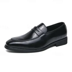 OUKU Men's Black and White Faux Leather Loafers with Cut-Out Strap Detail - Elegant Slip-On Shoes for Formal and Business Attire