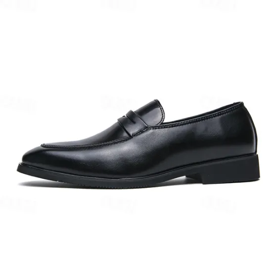 OUKU Men's Black and White Faux Leather Loafers with Cut-Out Strap Detail - Elegant Slip-On Shoes for Formal and Business Attire