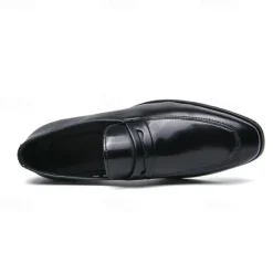 OUKU Men's Black and White Faux Leather Loafers with Cut-Out Strap Detail - Elegant Slip-On Shoes for Formal and Business Attire