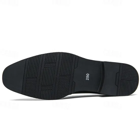 OUKU Men's Black and White Faux Leather Loafers with Cut-Out Strap Detail - Elegant Slip-On Shoes for Formal and Business Attire