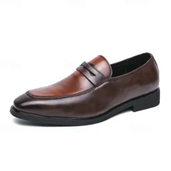 OUKU Men's Black and White Faux Leather Loafers with Cut-Out Strap Detail - Elegant Slip-On Shoes for Formal and Business Attire