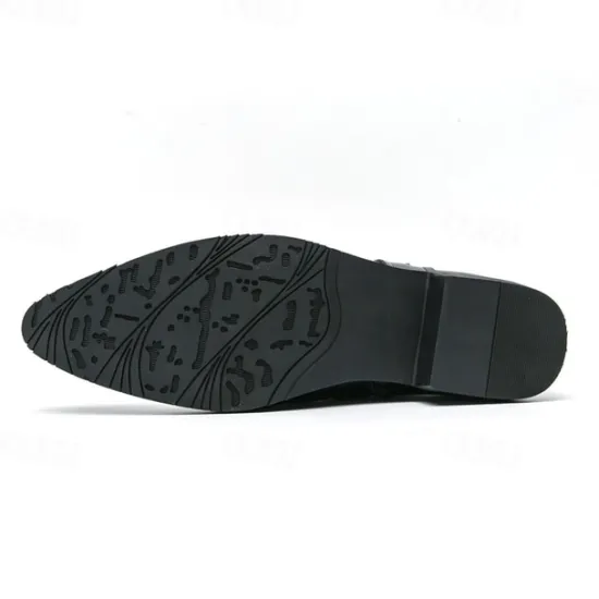 Hot OUKU Men's Black Faux Leather Ankle Boots with Studded Strap and Unique Embroidery, Stylish Western Design, Perfect for Casual and Night Out Wear
