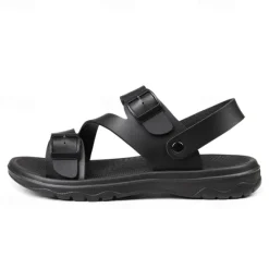 Discount OUKU Men's Black Faux Leather Sandals with Buckle Straps, Comfortable Casual Footwear for Summer and Outdoor Activities