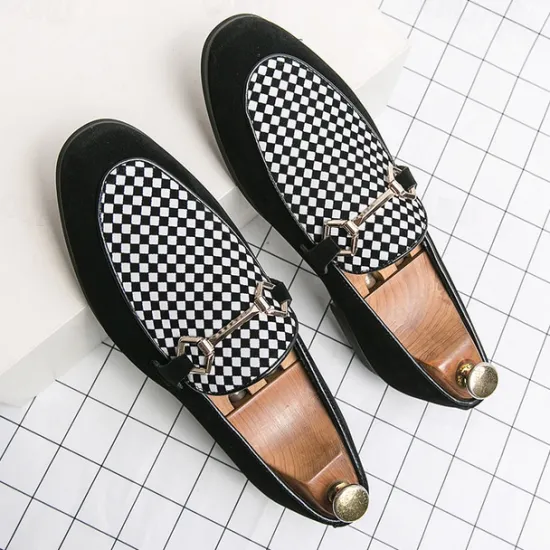 Best OUKU Men's Black Faux Suede Loafers with Geometric Pattern and Metal Buckle – Stylish Slip-On Dress Shoes for Formal Events and Parties