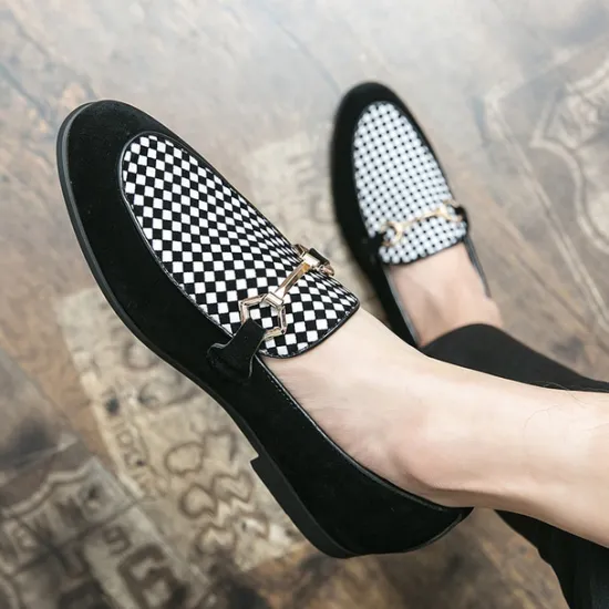 Best OUKU Men's Black Faux Suede Loafers with Geometric Pattern and Metal Buckle – Stylish Slip-On Dress Shoes for Formal Events and Parties