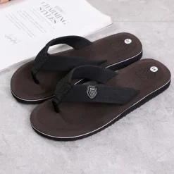 Discount OUKU Men's Black Flip-Flop Sandals with Cushioned Sole - Comfortable Casual Beach and Summer Footwear