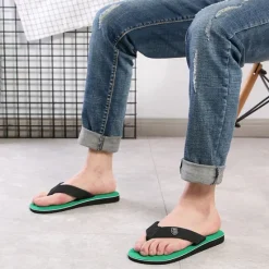 Discount OUKU Men's Black Flip-Flop Sandals with Cushioned Sole - Comfortable Casual Beach and Summer Footwear
