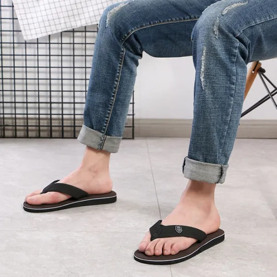 Discount OUKU Men's Black Flip-Flop Sandals with Cushioned Sole - Comfortable Casual Beach and Summer Footwear
