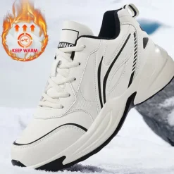 Hot OUKU Men's Black Running Sneakers with Fur Lining, Winter Warm Athletic Shoes for Outdoor Sports and Casual Wear