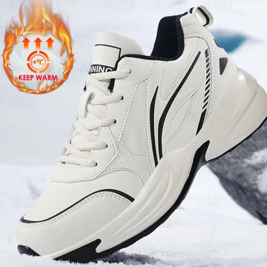 Hot OUKU Men's Black Running Sneakers with Fur Lining, Winter Warm Athletic Shoes for Outdoor Sports and Casual Wear