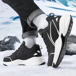 Hot OUKU Men's Black Running Sneakers with Fur Lining, Winter Warm Athletic Shoes for Outdoor Sports and Casual Wear