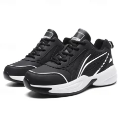 Hot OUKU Men's Black Running Sneakers with Fur Lining, Winter Warm Athletic Shoes for Outdoor Sports and Casual Wear