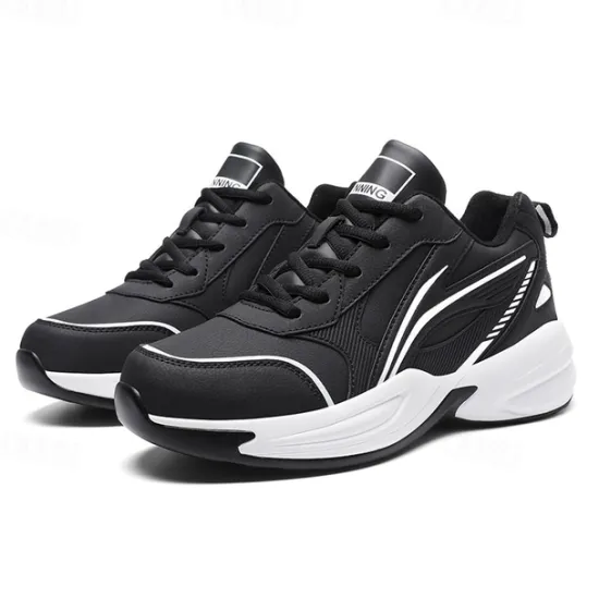 Hot OUKU Men's Black Running Sneakers with Fur Lining, Winter Warm Athletic Shoes for Outdoor Sports and Casual Wear