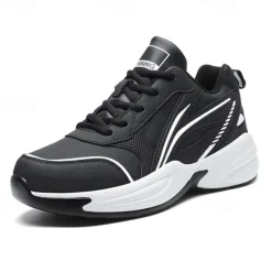 Hot OUKU Men's Black Running Sneakers with Fur Lining, Winter Warm Athletic Shoes for Outdoor Sports and Casual Wear