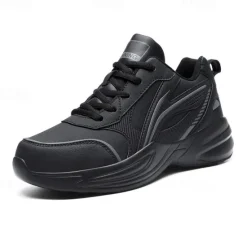 Hot OUKU Men's Black Running Sneakers with Fur Lining, Winter Warm Athletic Shoes for Outdoor Sports and Casual Wear