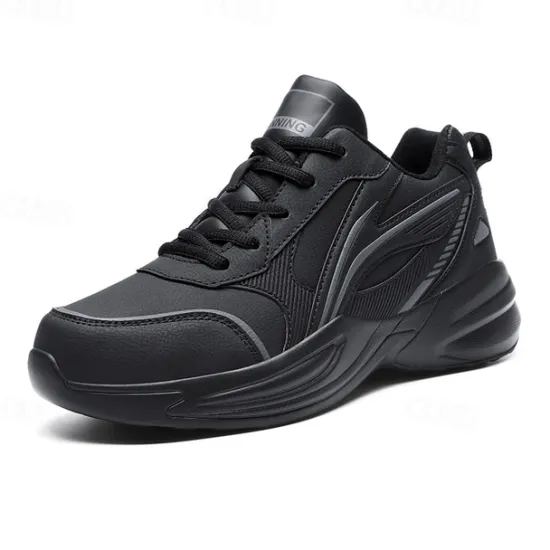 Hot OUKU Men's Black Running Sneakers with Fur Lining, Winter Warm Athletic Shoes for Outdoor Sports and Casual Wear