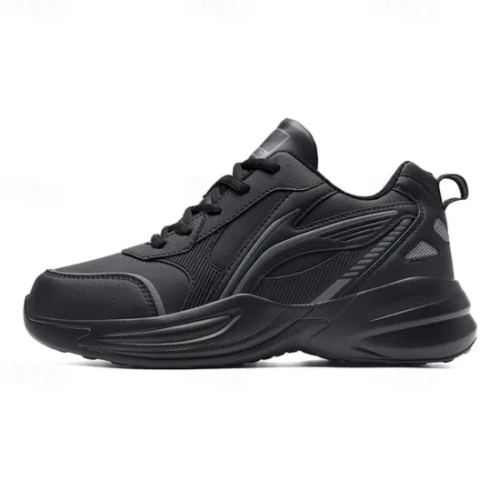 Hot OUKU Men's Black Running Sneakers with Fur Lining, Winter Warm Athletic Shoes for Outdoor Sports and Casual Wear