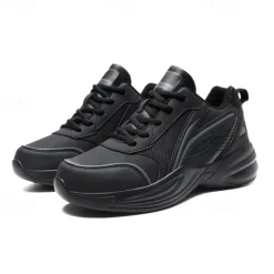 Hot OUKU Men's Black Running Sneakers with Fur Lining, Winter Warm Athletic Shoes for Outdoor Sports and Casual Wear