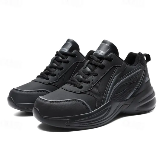 Hot OUKU Men's Black Running Sneakers with Fur Lining, Winter Warm Athletic Shoes for Outdoor Sports and Casual Wear