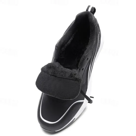 Hot OUKU Men's Black Running Sneakers with Fur Lining, Winter Warm Athletic Shoes for Outdoor Sports and Casual Wear