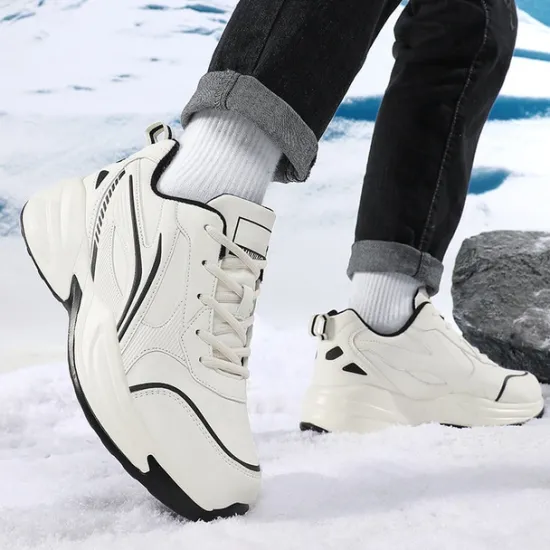 Hot OUKU Men's Black Running Sneakers with Fur Lining, Winter Warm Athletic Shoes for Outdoor Sports and Casual Wear