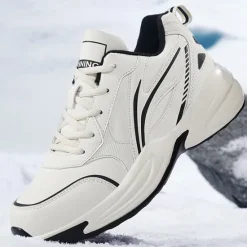 Hot OUKU Men's Black Running Sneakers with Fur Lining, Winter Warm Athletic Shoes for Outdoor Sports and Casual Wear