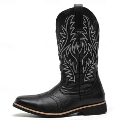 Discount OUKU Men's Western Cowboy Boots – Embroidered Shaft with Classic Pointed Toe, Vintage Style for Rodeo or Casual Wear Black