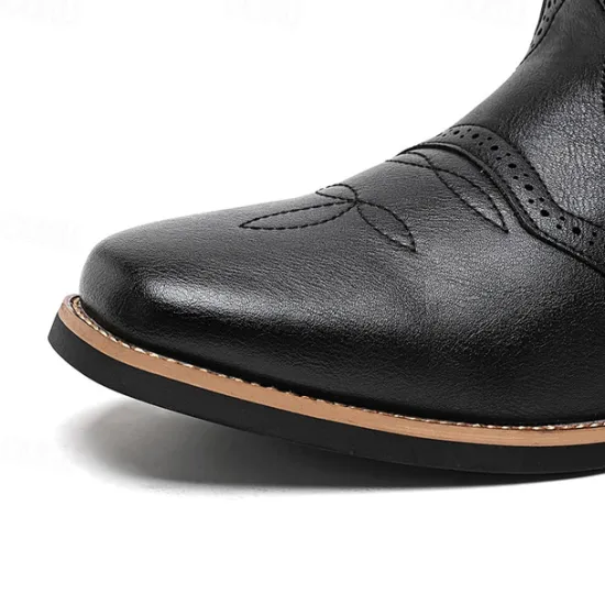 Discount OUKU Men's Western Cowboy Boots – Embroidered Shaft with Classic Pointed Toe, Vintage Style for Rodeo or Casual Wear Black