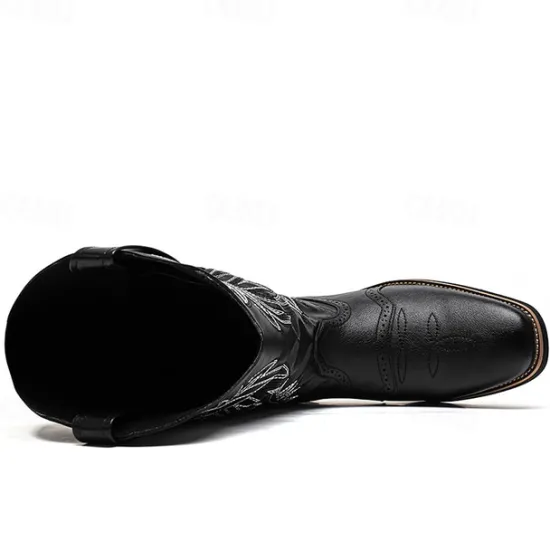 Discount OUKU Men's Western Cowboy Boots – Embroidered Shaft with Classic Pointed Toe, Vintage Style for Rodeo or Casual Wear Black