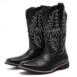 Discount OUKU Men's Western Cowboy Boots – Embroidered Shaft with Classic Pointed Toe, Vintage Style for Rodeo or Casual Wear Black