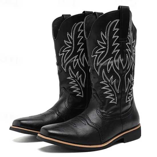 Discount OUKU Men's Western Cowboy Boots – Embroidered Shaft with Classic Pointed Toe, Vintage Style for Rodeo or Casual Wear Black