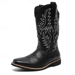 Discount OUKU Men's Western Cowboy Boots – Embroidered Shaft with Classic Pointed Toe, Vintage Style for Rodeo or Casual Wear Black
