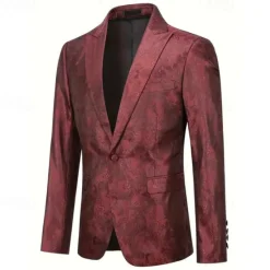 Best OUKU Men's Blazer Business Cocktail Party Wedding Party Fashion Casual Spring Autumn / Fall Polyester Plain Jacquard Buttons Comfortable Single Breasted Blazer Black Burgundy Blue