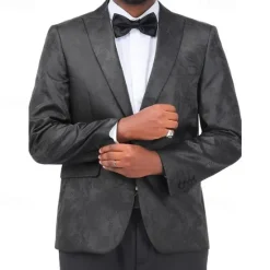 Best OUKU Men's Blazer Business Cocktail Party Wedding Party Fashion Casual Spring Autumn / Fall Polyester Plain Jacquard Buttons Comfortable Single Breasted Blazer Black Burgundy Blue