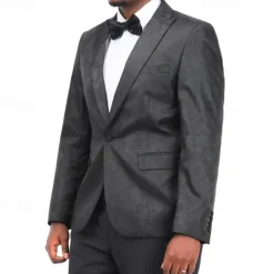 Best OUKU Men's Blazer Business Cocktail Party Wedding Party Fashion Casual Spring Autumn / Fall Polyester Plain Jacquard Buttons Comfortable Single Breasted Blazer Black Burgundy Blue