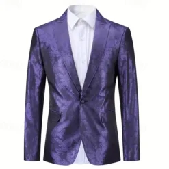 Best OUKU Men's Blazer Business Cocktail Party Wedding Party Fashion Casual Spring Autumn / Fall Polyester Plain Jacquard Buttons Comfortable Single Breasted Blazer Black Burgundy Blue