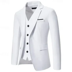 OUKU Men's Blazer Business Cocktail Party Wedding Party Fashion Casual Spring & Fall Cotton Blend Solid Color Pocket 2 in 1 Comfortable Single Breasted Blazer Black White Burgundy Royal Blue